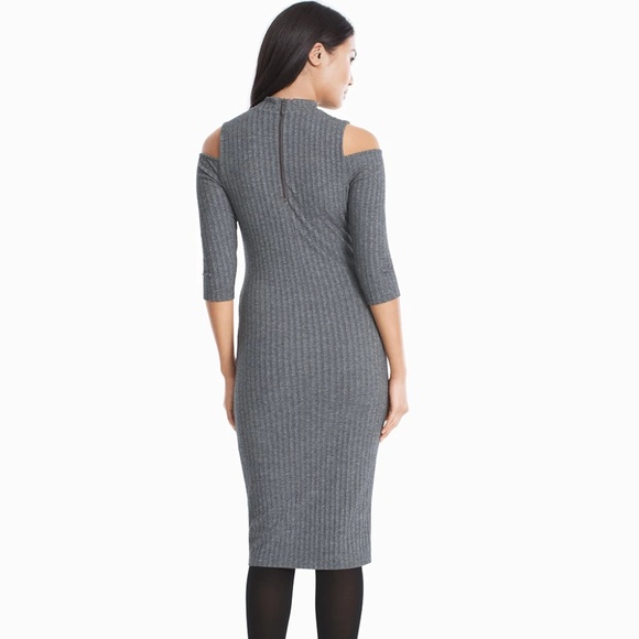 WHBM Cold-Sholder Mock Neck Ribbed Sheath Dress - Picture 3 of 4